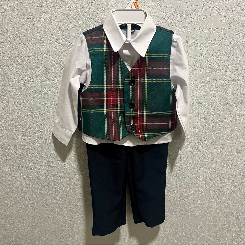 Andrew Fezza Plaid Vest White Button Up Shirt and Black Pants Set